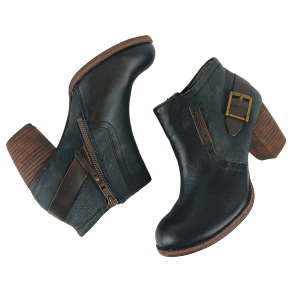 CAT Caterpillar 6.5 Black Brown Annette Ankle Boots Buckled Leather Booties Heel - Picture 11 of 15